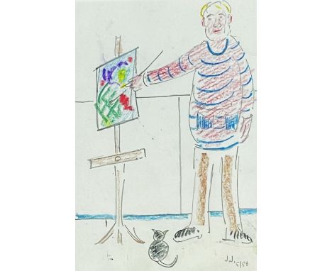 Self portrait with cat, signed with initials and dated '8614.5 x 10cmsPlease see lot 138Condition report: Comments: framed an