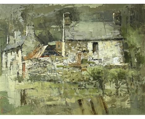 Cottages, entitled verso on Albany Gallery label 'Green Cast Light (under Llandeilo Bridge)', signed26 x 34cmsdeceased estate