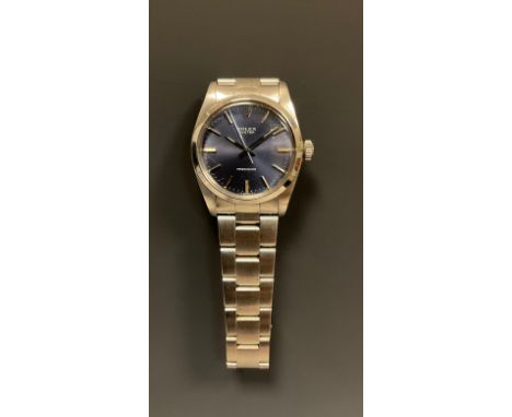 Rolex - Oyster Precision stainless steel wristwatch, blue dial, block baton markers, centre seconds, 32mm stainless steel cas