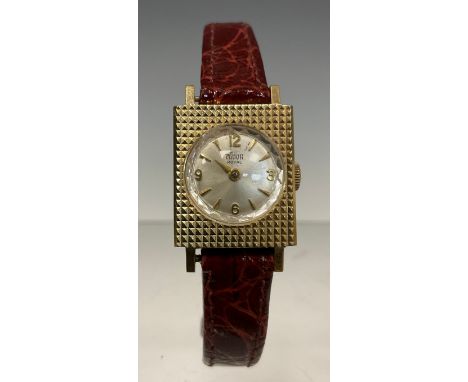 Rolex Tudor - Ladies Tudor Royal wristwatch, brushed silver dial, Arabic numerals and arrow batons, textured rectangular gold