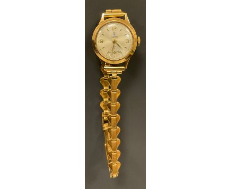 Rolex Tudor - lady's 9ct gold cased dress watch, silvered dial, Arabic numerals and baton markers, subsidiary seconds, manual