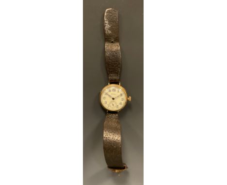 A Waltham World War I period Trench wristwatch, cream dial, Arabic numerals, subsidiary seconds, manual wind movement, serial