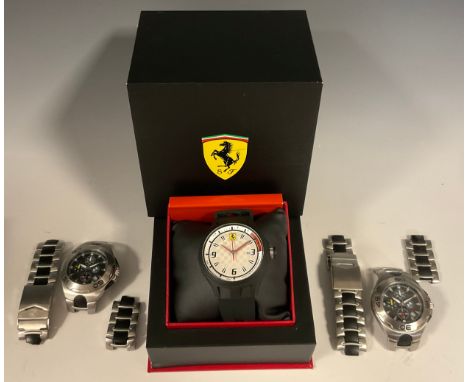 Scuderia Ferrari - SF 01.1.47.0070 analogue quartz wristwatch, textured chequered flag dial, Arabic numerals, red and white b