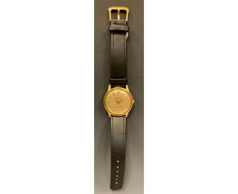 Longines Wittnauer - 1960s Gold Medal automatic 14ct gold cased wristwatch, 34mm gold case with brushed and polished dial, bl