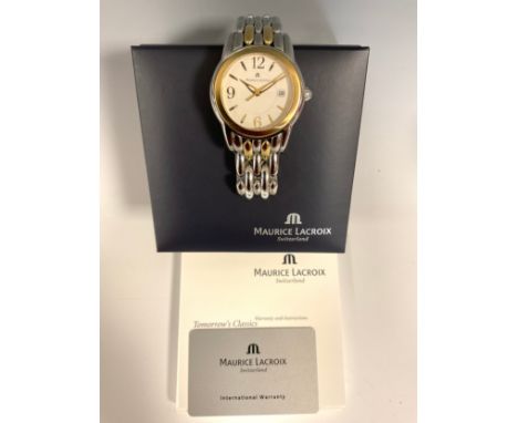 Maurice Lacroix  - SH1018 stainless steel bi-metal cased bracelet wristwatch, cream dial, Arabic numerals and arrow baton mar