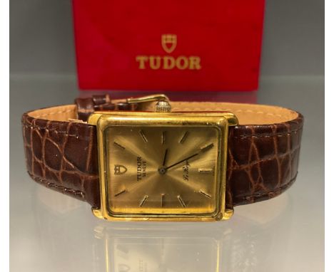 Rolex Tudor - Geneve Le Royer rectangular/tank cased dress watch, Gold plated stainless steel case, 32mm high, 22mm wide, gol