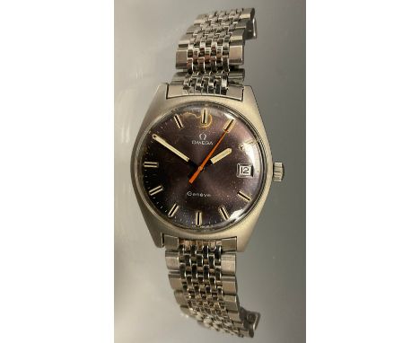 Omega - an early 1970s Gentleman's Geneve wristwatch, scarce dark blue/black metallic dial, double block batons, minute track