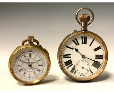 A Victorian Goliath pocket watch, white enamel dial, bold roman numerals,  subsidiary seconds, stem wind movement, silver pla