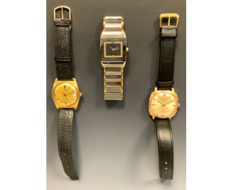 A German Glashutte Spezimatic gold plated wristwatch, silvered dial, block baton markers, centre seconds, automatic 74 732 mo