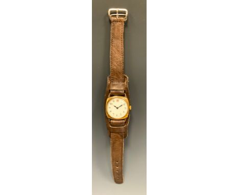 Rolex - a 9ct gold cased wristwatch, whit enamelled dial, Arabic numeral, blued hands, signed Rolex 15 jewel manual wind move