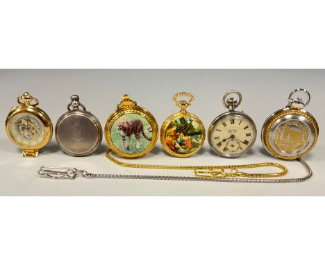 Pocket Watches - an early 20th century Erotic dial hunter cased pocket watch, painted with Copulating figure in the Desert, w