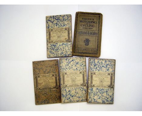 Packet of four early 20th Century Ordnance Survey maps, fdg bkd onto linen, sheets 62, 268-270 + BEACON'S MOTORING AND CYCLIN