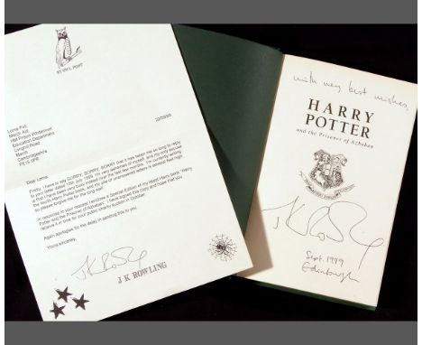 J K ROWLING: HARRY POTTER AND THE PRISONER OF AZKABAN, 1999, 1st edn, 1st state, signed and inscbd on hf ttle tog with a T.L.