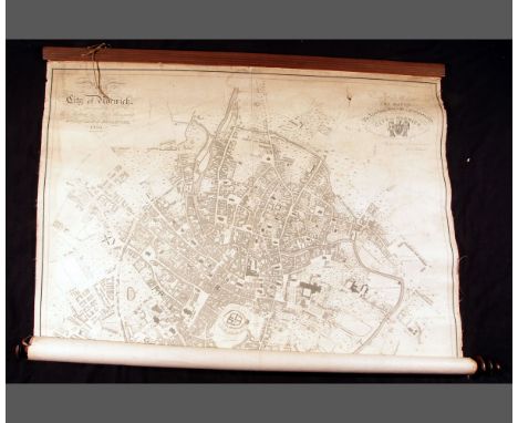 J DALLINGER: PLAN OF THE CITY OF NORWICH SURVEYED BY W S MILLARD AND JOS MANNING, engrvd large scale plan 1830, bkd onto line