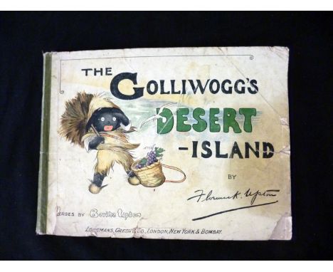 FLORENCE K AND BERTHA UPTON: THE GOLLIWOGG'S DESERT ISLAND, 1906, obl, 4to, orig cl bkd pict bds worn and chipped, mixed cond
