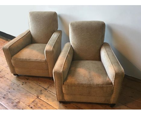 A PAIR OF VINTAGE DEEP SEATED UPHOLSTERED ARMCHAIRS 83cm x 75cm x 80cm 
