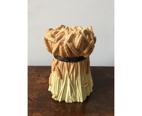 LATE VICTORIAN ROYAL WORCESTER WHEATSHEAF DECORATED JAR, 22cm high with lid and plated collar 