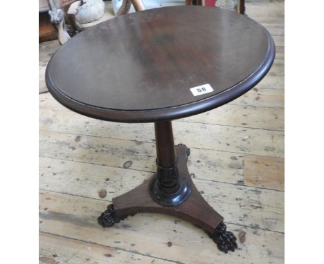 VICTORIAN ROSEWOOD CLAW FOOT TRIPOD LAMP TABLE 64cm high, 48cm dia 