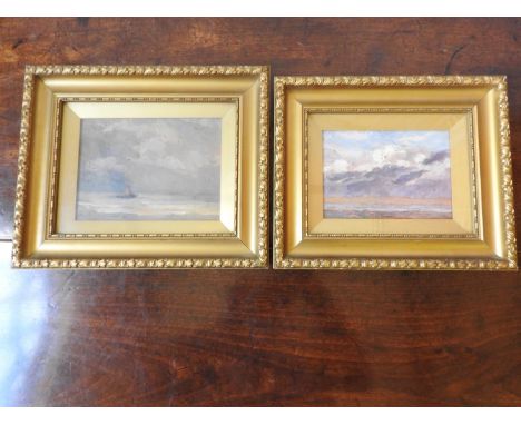 TWO OIL PAINTINGS ON PANELS OF TUG BOAT &amp; SEASCAPE,17 x 12cm 