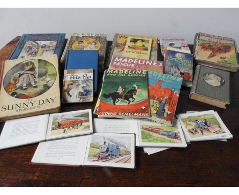 A COLLECTION OF VINTAGE CHILDRENS BOOKS INCLUDING THOMAS THE TANK ENGINE BOOK AND THREE MADELINE BOOKS, with various annuals 