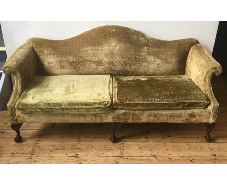 A 19th CENTURY SHAPED BACK CLAW FOOT SOFA 