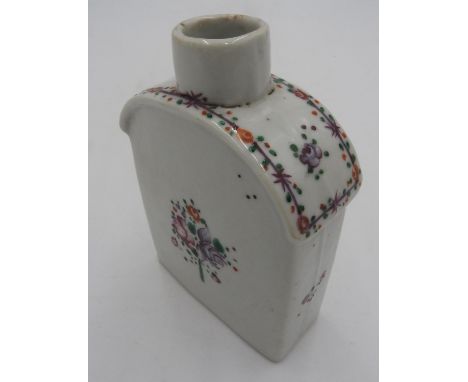 19th CENTURY FLORAL PAINTED CREAM GLAZED TEA FLASK 