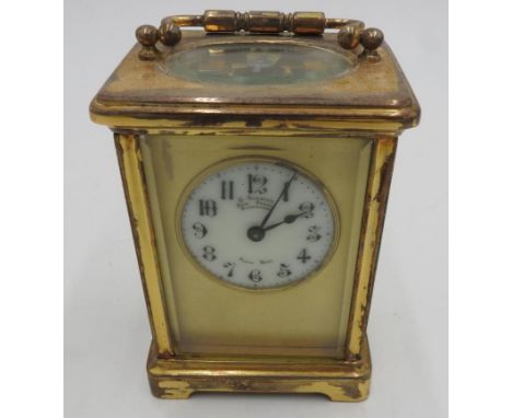 19th CENTURY FRENCH BRASS CARRIAGE CLOCK,&nbsp; 11cm high 