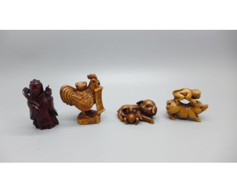 Four carved netsuke 