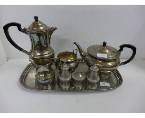 A four piece silver plated tea service, Garrard &amp; Co., Regent plate, with long service inscription to teapot, with associ