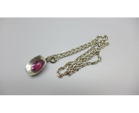 A Jorgen Jensen of Denmark pewter pendant and chain 