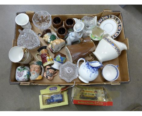 China and glass including two small Royal Doulton character jugs, Creme Egg cups, etc.**PLEASE NOTE THIS LOT IS NOT ELIGIBLE 