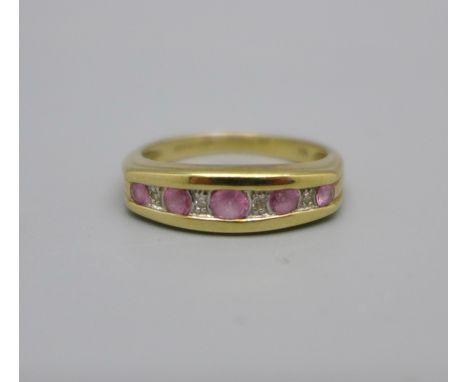 A 9ct gold, ruby and diamond ring, 2.8g, M 