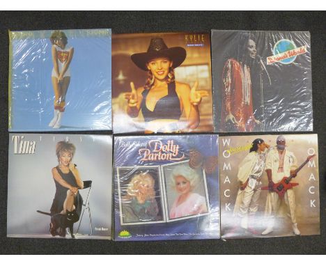 A case of LP records, disco, pop and soul music, including Elton John, The Drifters, Elkie Brooks, Buddy Holly, etc., 44 in t