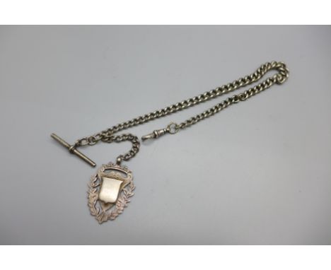 A silver Albert chain and fob, 46g 