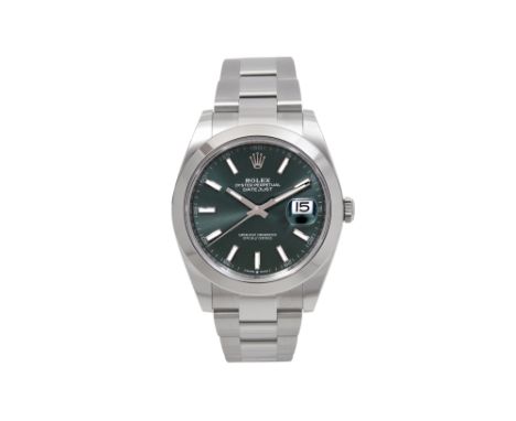 A NEW MEN'S ROLEX STAINLESS STEEL GREEN DIAL BRACELET WATCH. DATEJUST FULL SET.Brand: Rolex  Model: Datejust  Case reference:
