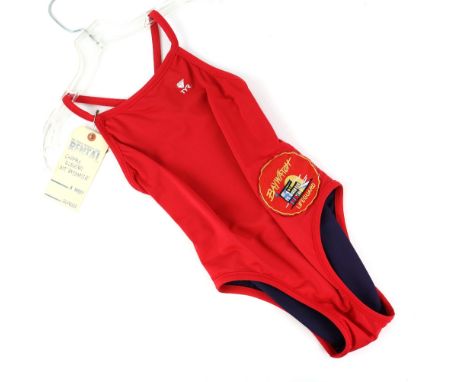 Baywatch - Red Swimsuit manufactured for her In Touch Weekly photo shoot with patch and rental tag for Carmen Electra still a