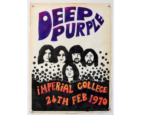 Deep Purple 'Imperial College London' - Original hand painted artwork by John Judkins, signed, flat, 56 x 76 cm.  Background: