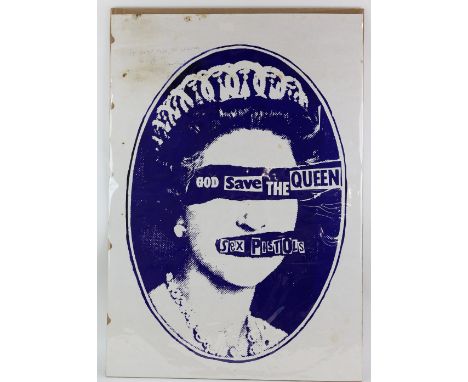 Sex Pistols God Save The Queen poster signed by Jamie Reid to top left, 'A small step to leaving the 20th century, Jamie Reid