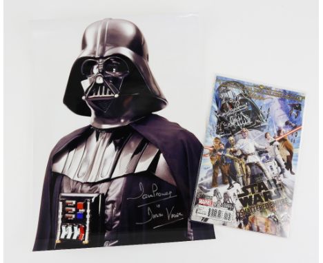 Star Wars - Large photo print signed by Dave Prowse 12 x 16 inches and a comic, signed by Dave Prowse and Peter Mayhew (2). .