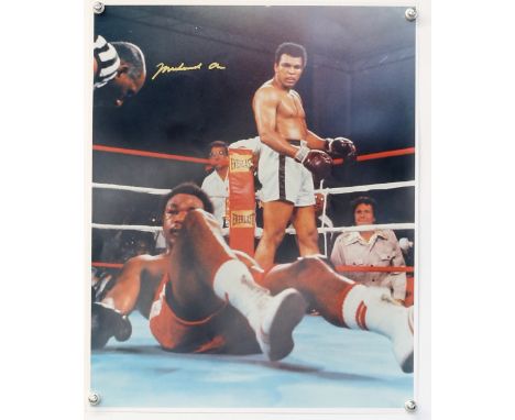 Boxing - Muhammad Ali - large colour photographic poster / print, signed in gold, flat, 16 x 20 inches..         