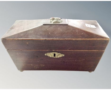 A George III mahogany fitted tea caddy.