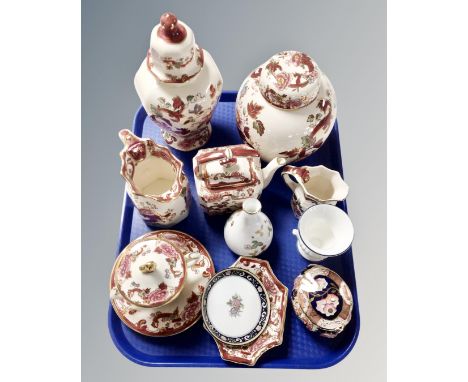A tray containing assorted ceramics including eight pieces of Masons Mandalay china together with a further Masons Penang lid