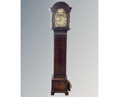 An early 20th century mahogany cased eight-day longcase clock with reproduction brass dial and movement, with pendulum and we