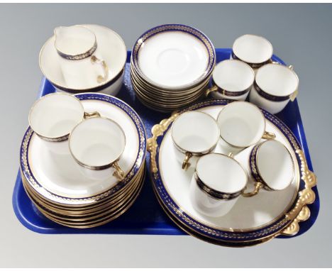 A tray containing 35 pieces of vintage Adderley bone tea china.