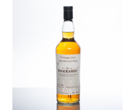 KNOCKANDO 12 YEARS OLD MANAGER'S DRAM
Single Malt Scotch Whisky, bottled September 2012. Bottle no. 0602. 70cl, 59% volume.