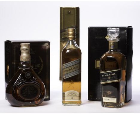 JOHNNIE WALKER GOLD LABEL AGED 18 YEARS 
Blended Scotch Whisky. 750ml, 40% volume, in carton. 
JOHNNIE WALKER SWING SUPERIOR
