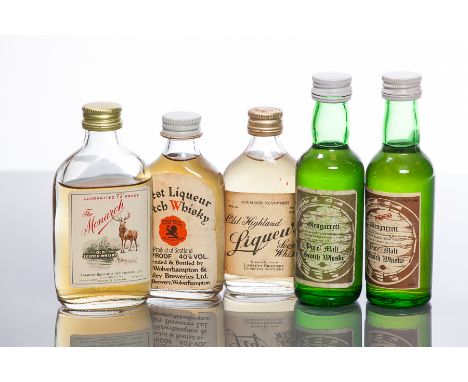 5 ASSORTED BLENDED SCOTCH WHISKY MINIATURES
To Include: The Monarch, 72° proof; Glengarrett, 4.7 cl, 75° proof (x2); Finest L