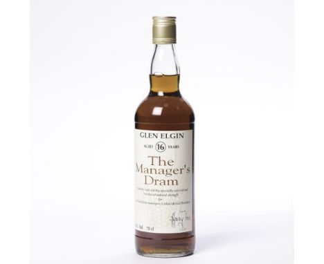 GLEN ELGIN 16 YEARS OLD MANAGER'S DRAM
Single Malt Scotch Whisky, 'a sherry cask whisky specially selected and bottled at nat