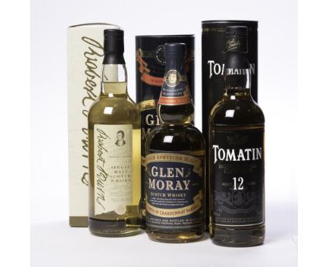 ARRAN ROBERT BURNS
Single Malt Scotch Whisky. 70cl, 40% volume, in carton. 
TOMATIN AGED 12 YEARS
Single Highland Malt Scotch