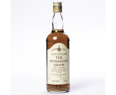 GLENDULLAN 18 YEARS OLD MANAGER'S DRAM 
Single Malt Scotch Whisky, 'a sherry cask whisky specially selected and bottled at na